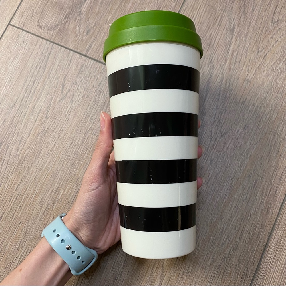 KATE SPADE black and white striped thermal coffee mug tumbler 16 oz - Picture 3 of 9